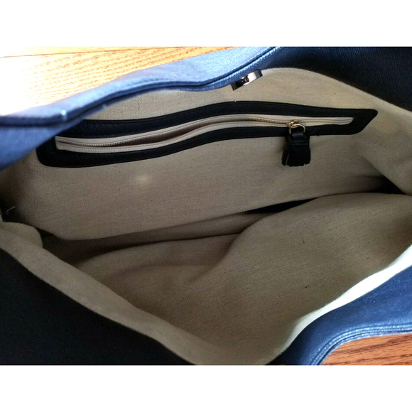 Toss Designs Oversized Hobo Shoulder Bag Dark Blue Bottom Studs 14"x11:x5" - Picture 4 of 6